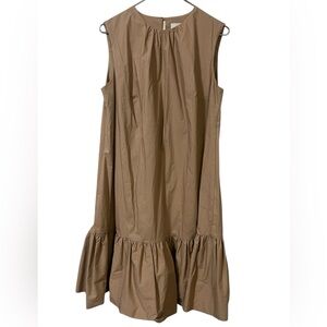 Dixie tan sleeveless cotton poplin ruffle hem midi dress